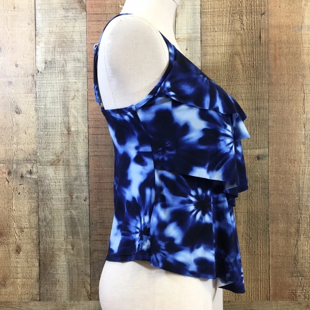 Aqua Green Swim Top Womens‎ Small Blue Tie Dye Ruffle Tiered Tankini